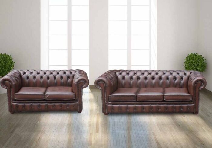 Brown Leather chesterfield 3+2 Seater