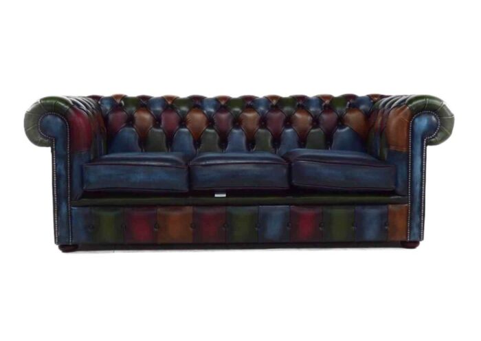 Patchwork Leather Chesterfield 3 Seater Sofa