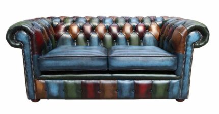 Patchwork Leather Chesterfield 2 Seater Sofa