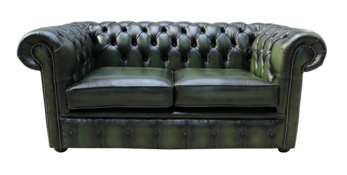 Green Leather chesterfield 2 Seater Sofa